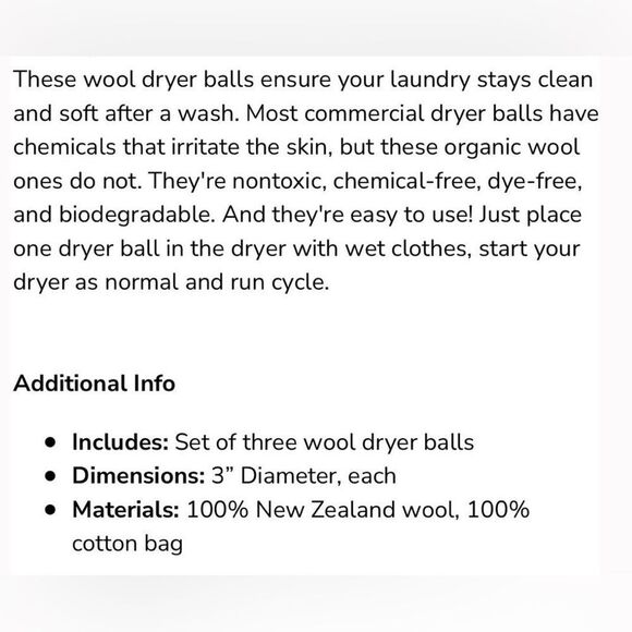 *FABFITFUN* TO THE MARKET Organic Wool Dryer Balls - Set Of 3 - Picture 4 of 5